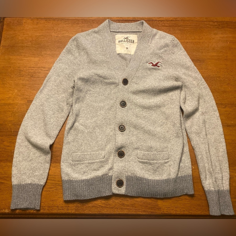 Preppy Hollister Light Gray Grandpa Cardigan Y2K